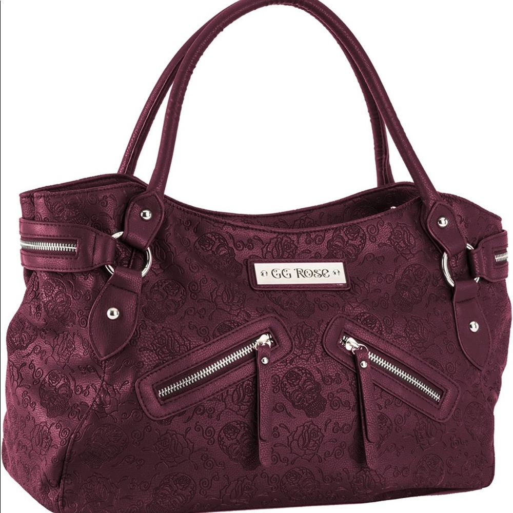 Rock Rebel GG Rose sugar skull embossed vegan leather bag